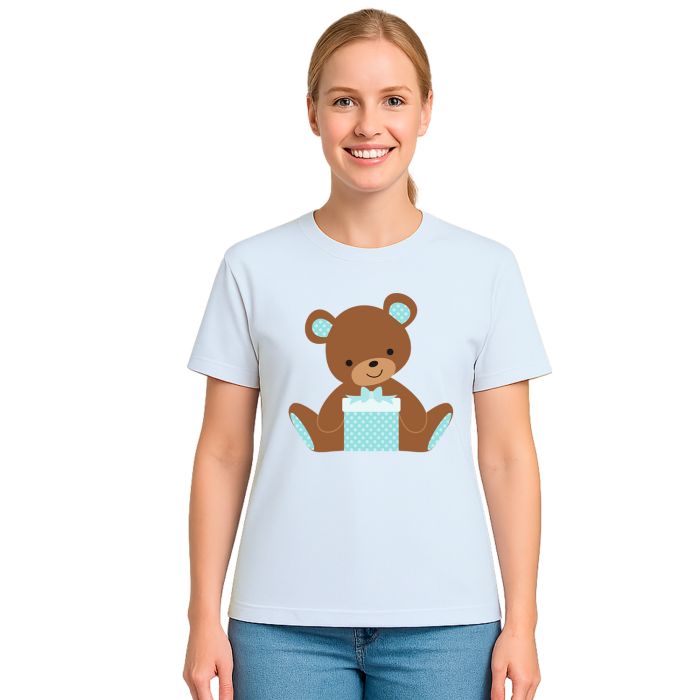 Camiseta Ursinho Presente Azul Estampa Personalizada
