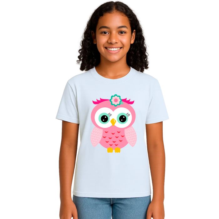 Camiseta Coruja Rosa Flor Corujinha Estampa Personalizada