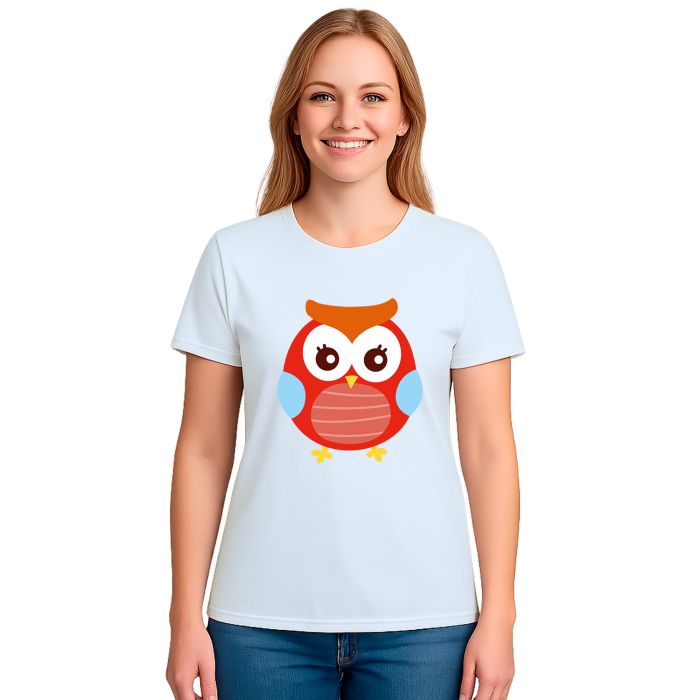 Camiseta Coruja Vermelha Pose Estampa Personalizada