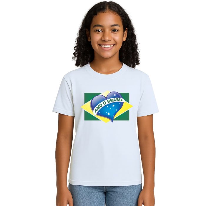 Camiseta Amo O Brasil Torcida Estampa Personalizada