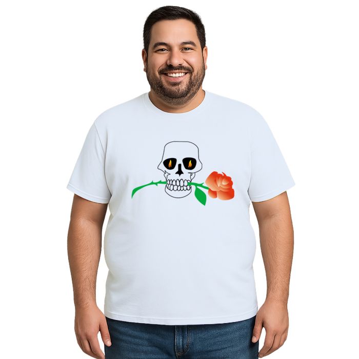 Camiseta Caveira Rosa Na Boca Estampa Personalizada