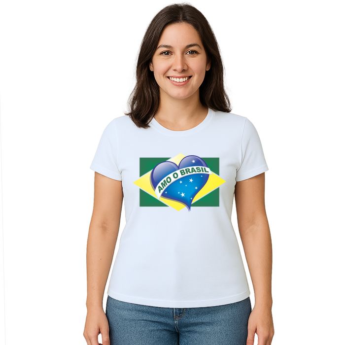 Camiseta Amo O Brasil Torcida Estampa Personalizada