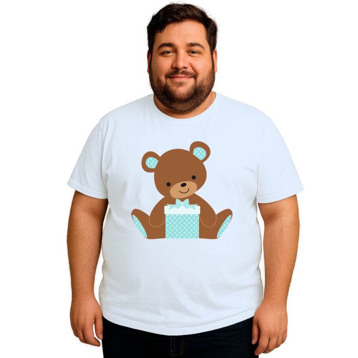Camiseta Ursinho Presente Azul Estampa Personalizada