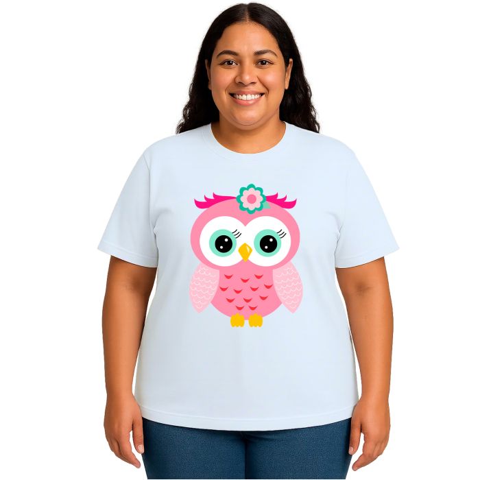 Camiseta Coruja Rosa Flor Corujinha Estampa Personalizada