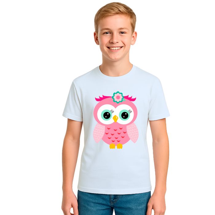 Camiseta Coruja Rosa Flor Corujinha Estampa Personalizada