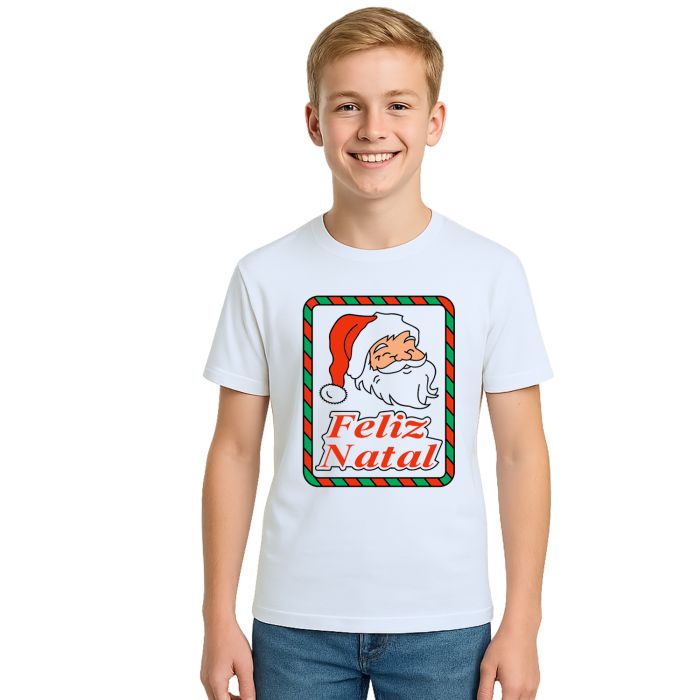 Camiseta Natalina Com Papai Noel Estampa Personalizada