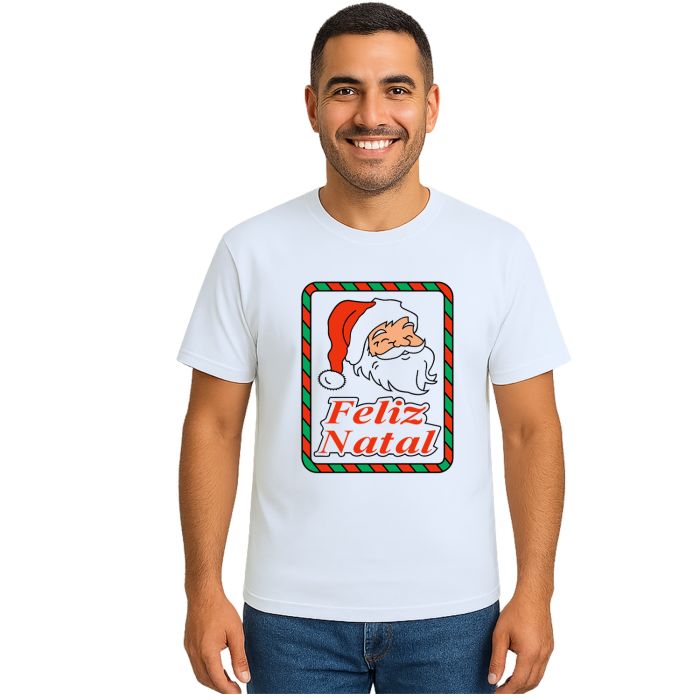 Camiseta Natalina Com Papai Noel Estampa Personalizada