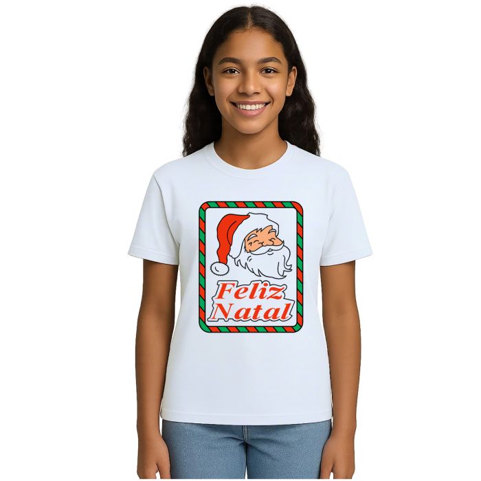 Camiseta Natalina Com Papai Noel Estampa Personalizada