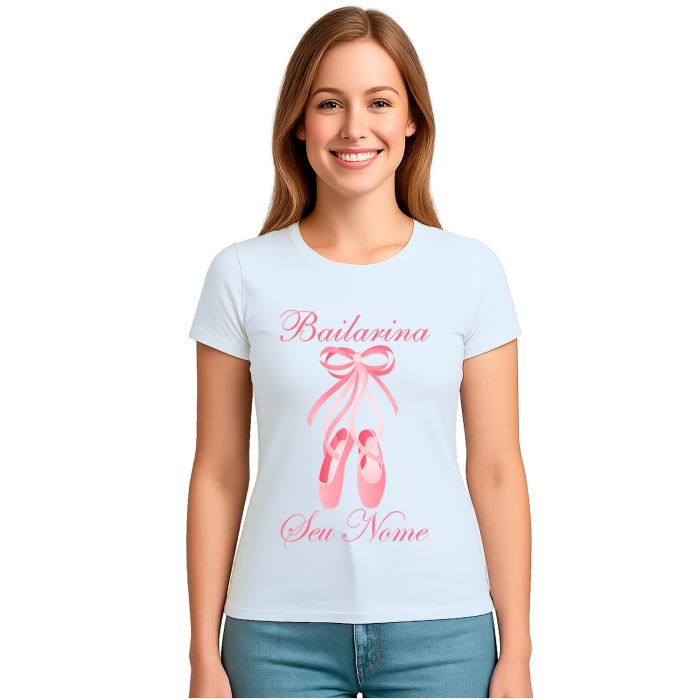 Camiseta Bailarina Sapatilhas Balé Estampa Personalizada