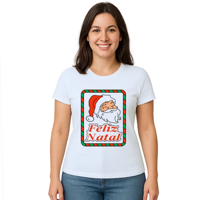 Camiseta Natalina Com Papai Noel Estampa Personalizada