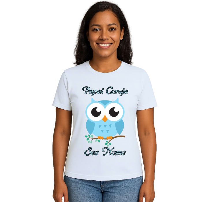 Camiseta Papai Coruja Azul Dia dos Pais Personalizada