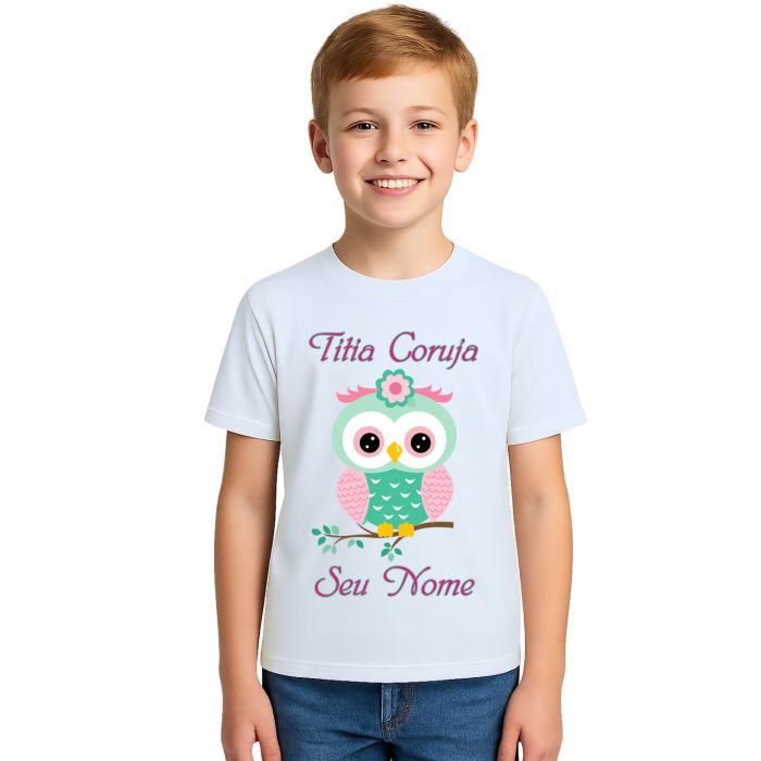 Camiseta Titia Coruja Verde Galho Estampa Personalizada