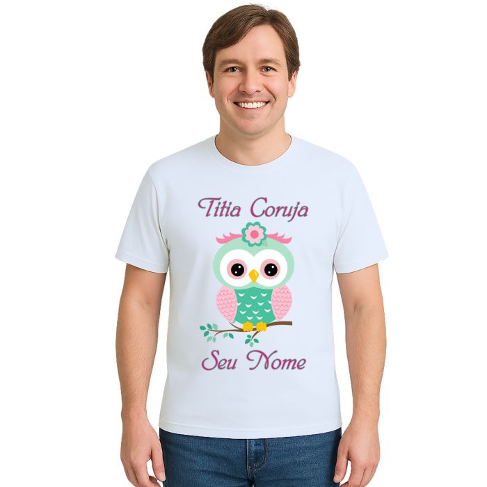 Camiseta Titia Coruja Verde Galho Estampa Personalizada