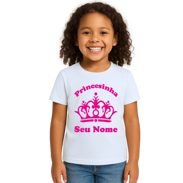 Camiseta Coroa Rosa Princesinha Estampa Personalizada