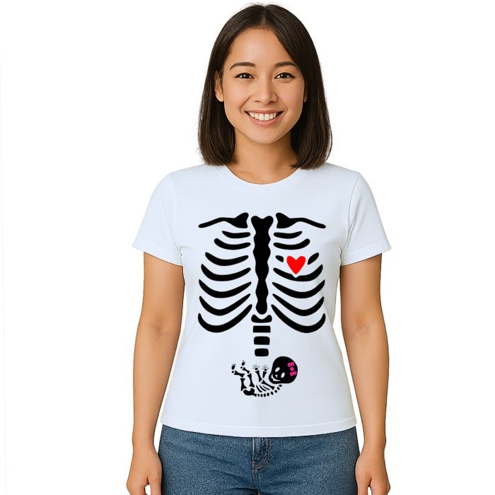 Camiseta Esqueleto Raio x Grávida Menina Personalizada