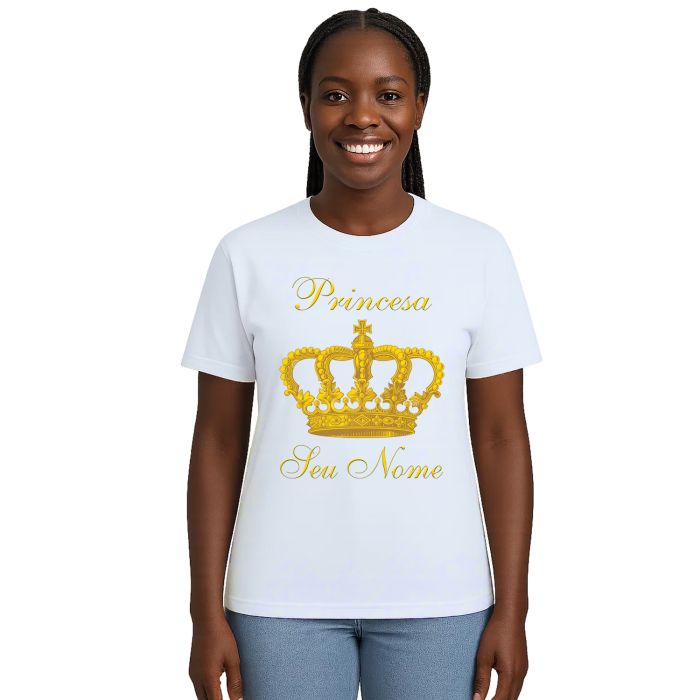 Camiseta Coroa Dourada Princesa Estampa Personalizada