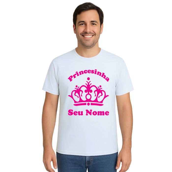 Camiseta Coroa Rosa Princesinha Estampa Personalizada