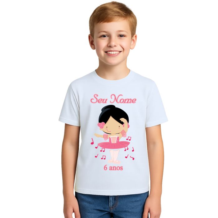 Camiseta Bailarina Rosa Festa Balé Estampa Personalizada