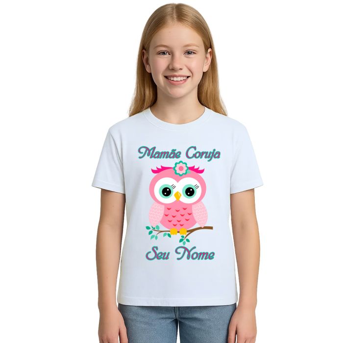 Camiseta Mamãe Coruja Rosa Dia das Mães Personalizada