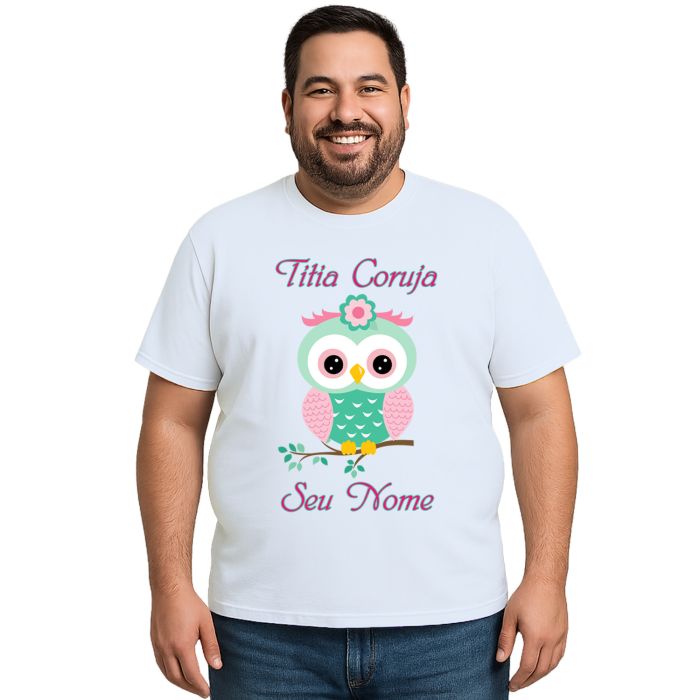 Camiseta Titia Coruja Verde Galho Estampa Personalizada