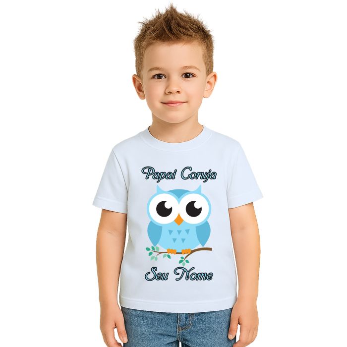 Camiseta Papai Coruja Azul Dia dos Pais Personalizada