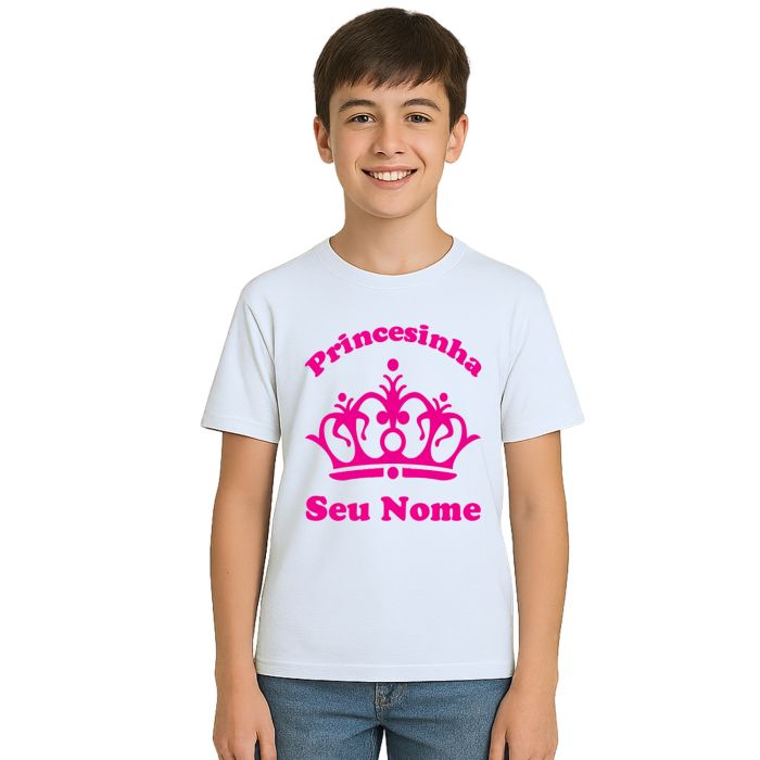 Camiseta Coroa Rosa Princesinha Estampa Personalizada