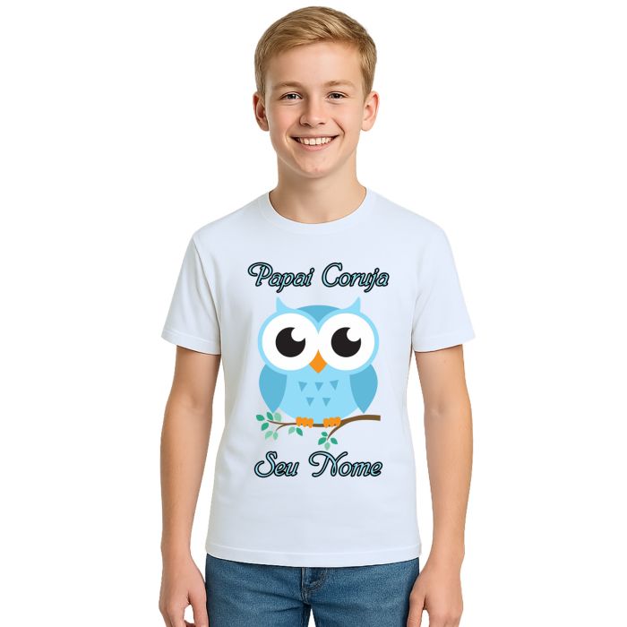 Camiseta Papai Coruja Azul Dia dos Pais Personalizada