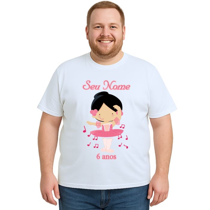 Camiseta Bailarina Rosa Festa Balé Estampa Personalizada