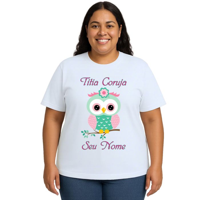 Camiseta Titia Coruja Verde Galho Estampa Personalizada