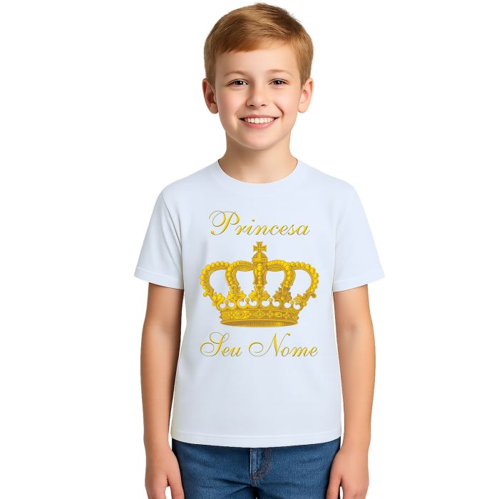 Camiseta Coroa Dourada Princesa Estampa Personalizada