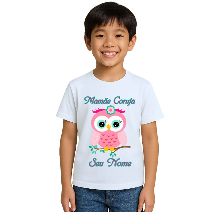Camiseta Mamãe Coruja Rosa Dia das Mães Personalizada