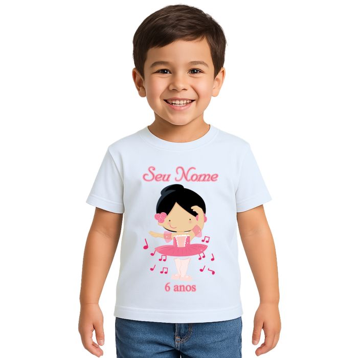 Camiseta Bailarina Rosa Festa Balé Estampa Personalizada