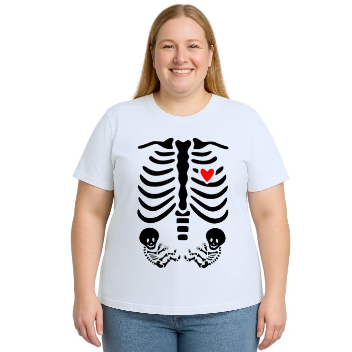 Camiseta Esqueleto Raio X Grávida Gêmeos Personalizada