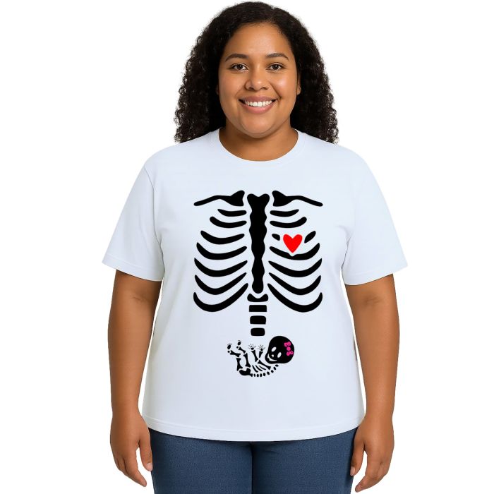 Camiseta Esqueleto Raio x Grávida Menina Personalizada