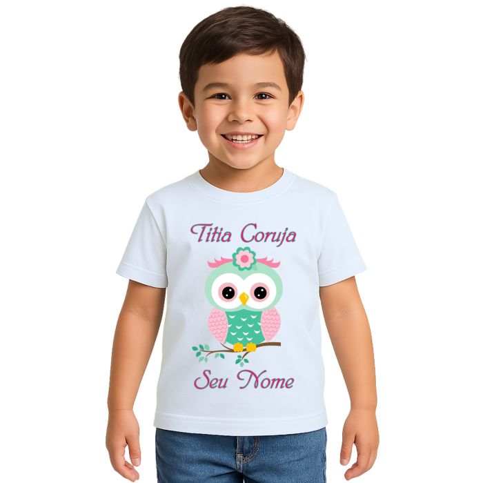 Camiseta Titia Coruja Verde Galho Estampa Personalizada