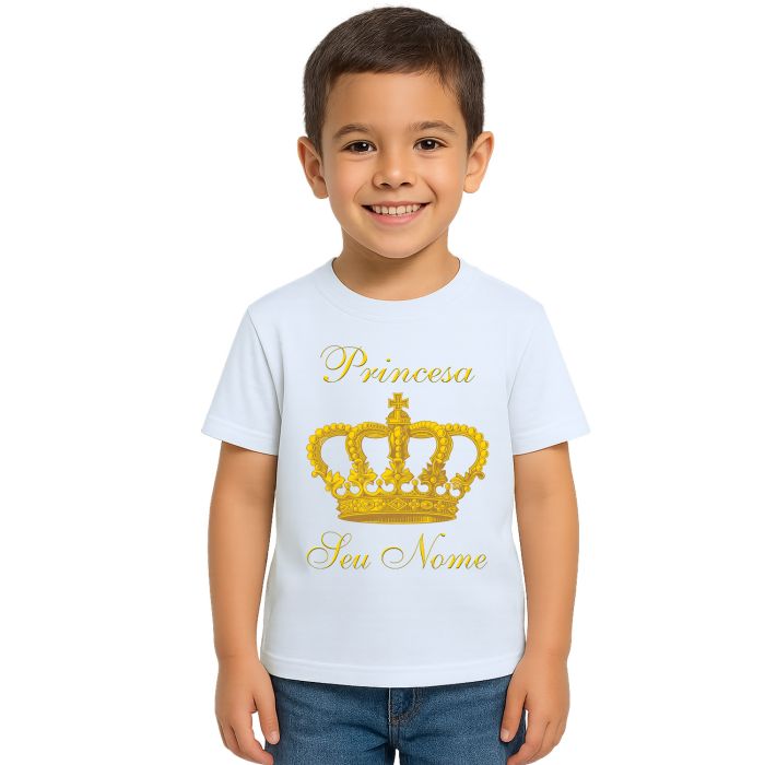 Camiseta Coroa Dourada Princesa Estampa Personalizada