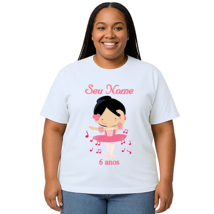 Camiseta Bailarina Rosa Festa Balé Estampa Personalizada