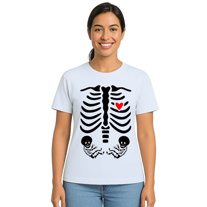 Camiseta Esqueleto Raio X Grávida Gêmeos Personalizada