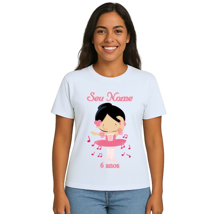 Camiseta Bailarina Rosa Festa Balé Estampa Personalizada