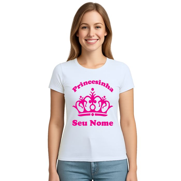 Camiseta Coroa Rosa Princesinha Estampa Personalizada