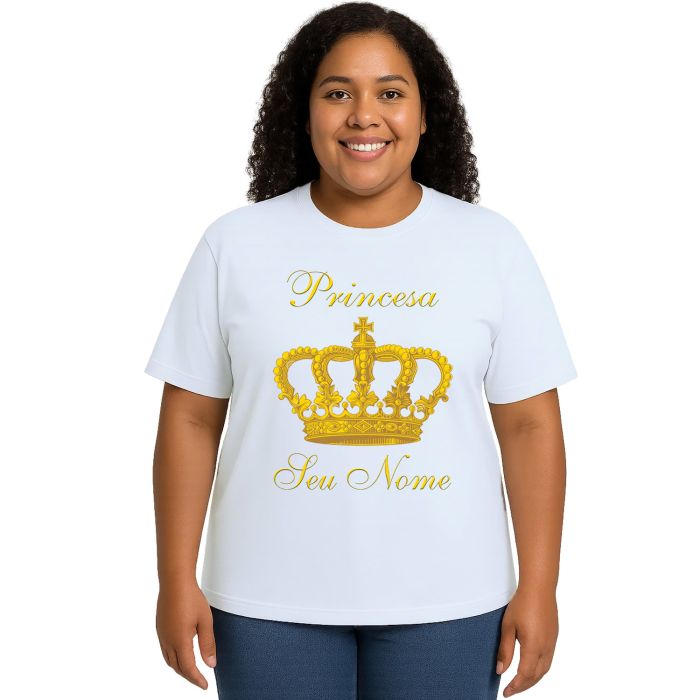 Camiseta Coroa Dourada Princesa Estampa Personalizada