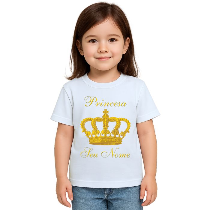 Camiseta Coroa Dourada Princesa Estampa Personalizada