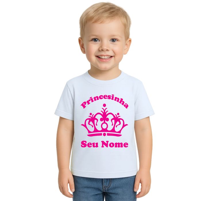 Camiseta Coroa Rosa Princesinha Estampa Personalizada
