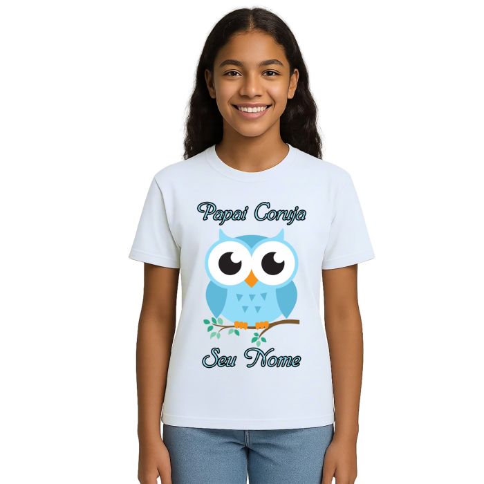 Camiseta Papai Coruja Azul Dia dos Pais Personalizada