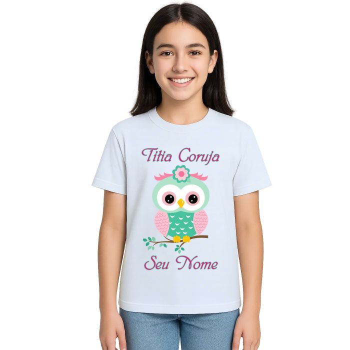 Camiseta Titia Coruja Verde Galho Estampa Personalizada