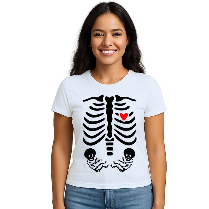 Camiseta Esqueleto Raio X Grávida Gêmeos Personalizada