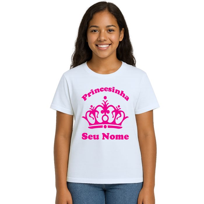 Camiseta Coroa Rosa Princesinha Estampa Personalizada