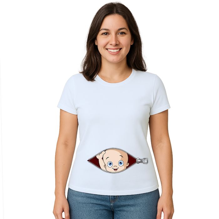 Camiseta Bebê Na Barriga Zíper Grávida Personalizada