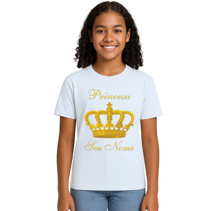 Camiseta Coroa Dourada Princesa Estampa Personalizada