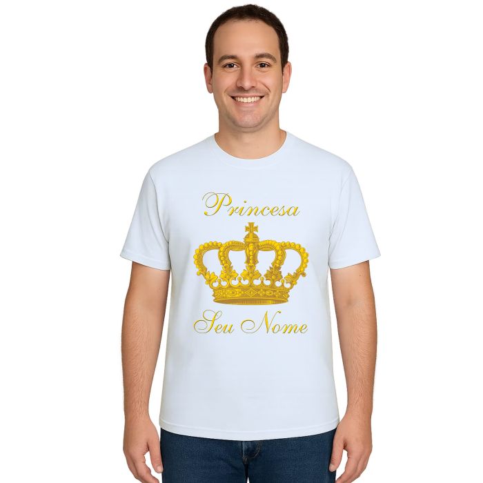 Camiseta Coroa Dourada Princesa Estampa Personalizada